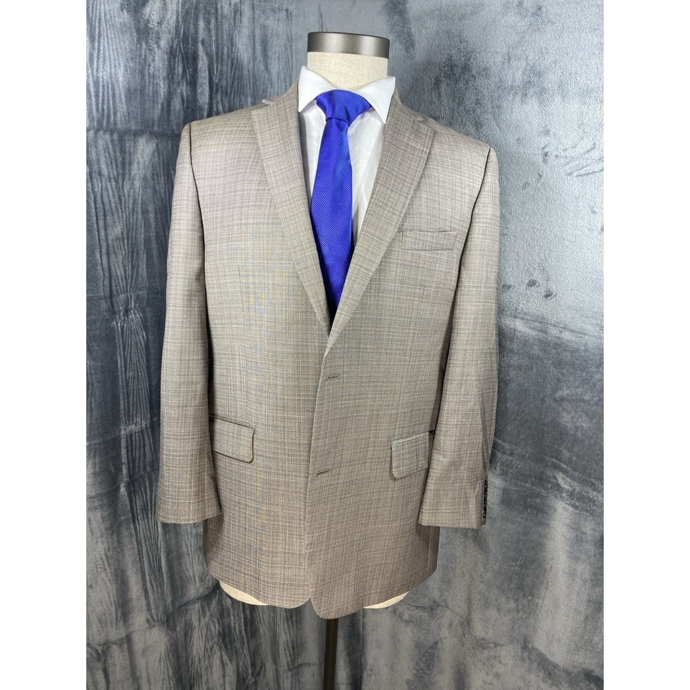 Marc Anthony Blazer Jacket Mens 44R Wool Beige Plaid Sport Coat Suit Coat Classy